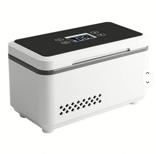 Portable Vial Cooler with digital temperature display on white background